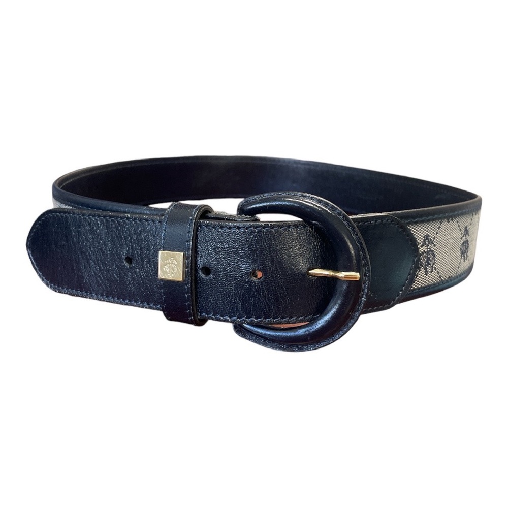 Brooks Brothers navy leather logo belt Large